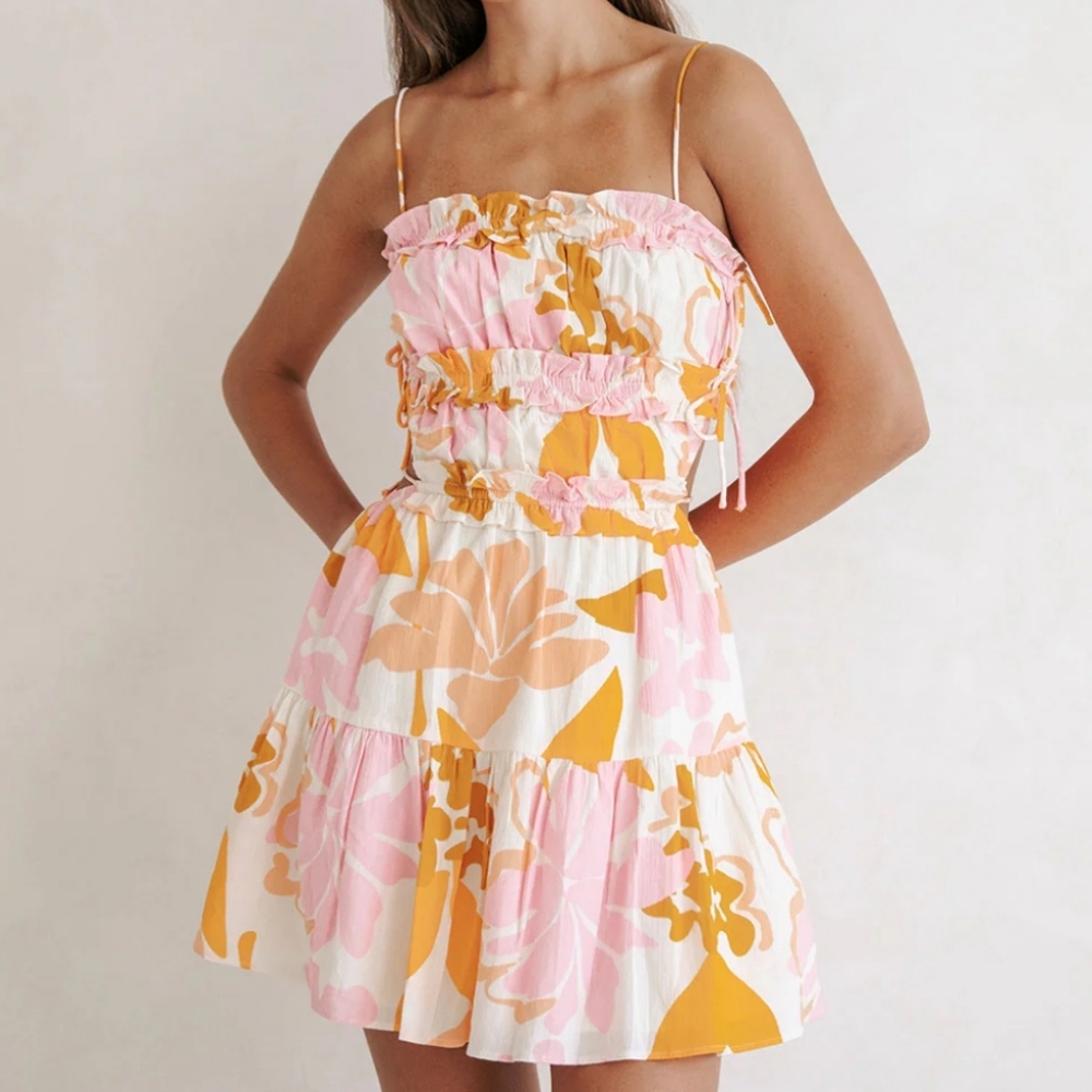 SABO NWT Kelia Draw Dress with Open Back in Hibiscus